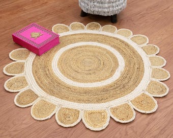 Tappeto rotondo in juta smerlato, tappeto intrecciato naturale fatto a mano, tappeto boho rotondo soggiorno, circolare su misura