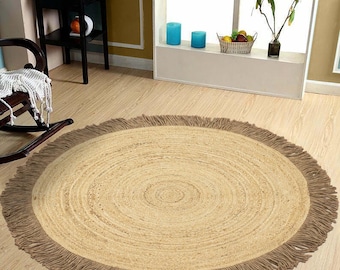 Handgeflochtener runder Juteteppich in Beige, maßgefertigt, Naturfaser, Jute, Outdoor-Dekor, Teppich, runder Teppich, 4x4, 9x9, 12x12 Füße
