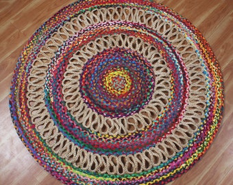 Details about   bohemian colorful jute area rug round home decor rugs Indian carpet rug 8x8 feet 
