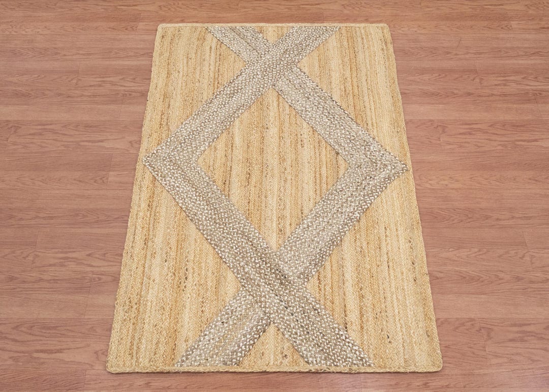 ウールラグ 手編み　大きめ　クリーム色　ベージュ 上質ジュートラグ[リップル] ベニワレン柄 / GR07 | ボー・デコール