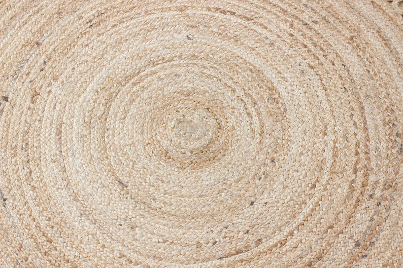 Natural Beige Living Room Carpet Braided Round Area Rug Scalloped