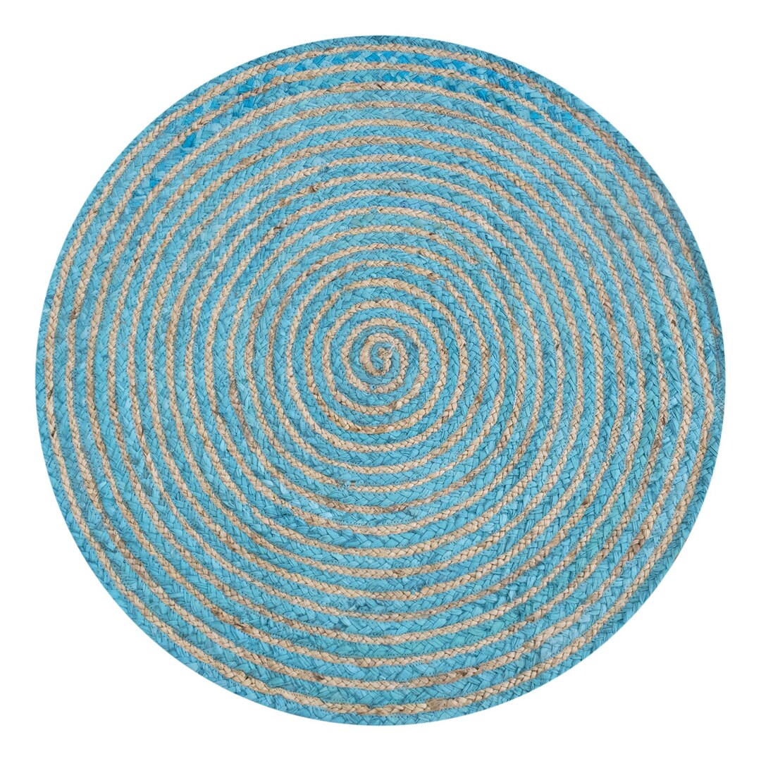 Hand Braided Jute Round Rug, Blue Boho Decor - Etsy