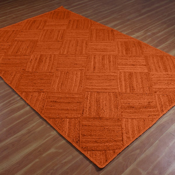 Orange Jute Rug Indian Jute Rug Hand Braided Rug Hallway Runner Square Yoga Mat Eco Friendly Area Rug Custom Jute Rug 4x6 6x6 5x8 4x20 Feet