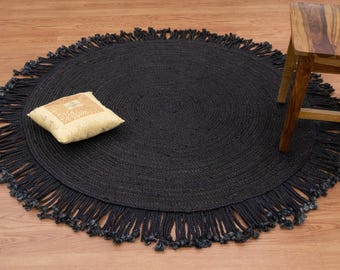Alfombra de yute bohemio, alfombra redonda tejida a mano, 4x4, 6x6, 9x9 pies