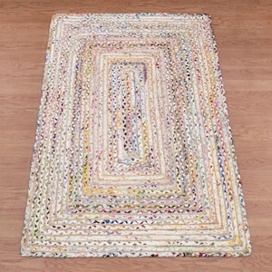 Hand Braided Jute Rug, White Chindi Cotton Rug, Multicolor Hallway Runner Rug, Indoor Rug, Rugs For Living Room, Customize Rug 2x8, 2x10 Ft