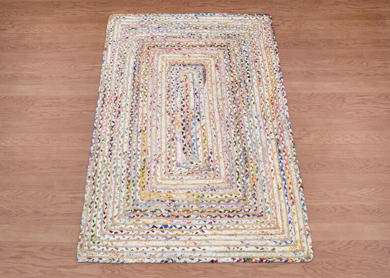 Hand Braided Jute Rug, White Chindi Cotton Rug, Multicolor Hallway Runner Rug, Indoor Rug, Rugs For Living Room, Customize Rug 2x8, 2x10 Ft
