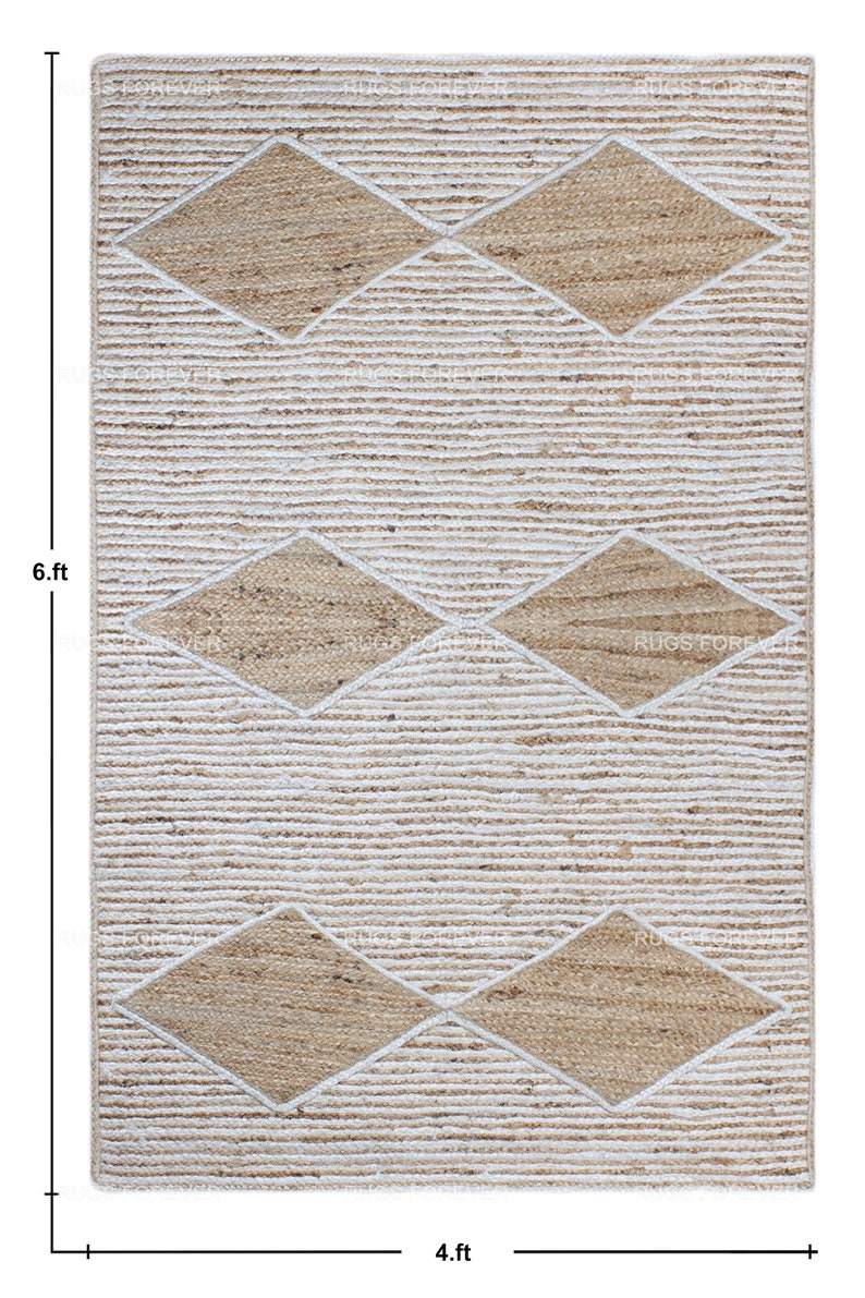 Indian Handmade Natural Fiber Jute Rug White Custom Size Rectangular