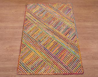 ナチュラルジュートラグチンディコットンデュリー手編みカーペットモダンルックラグ幾何学ヨガマットランナーエリアラグ