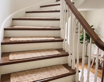 Tappeti per Scale Juta Naturale Set Intrecciati Copri Gradini Rettangolari Beige Fatti a Mano Antiscivolo Decoro Scala Rustica