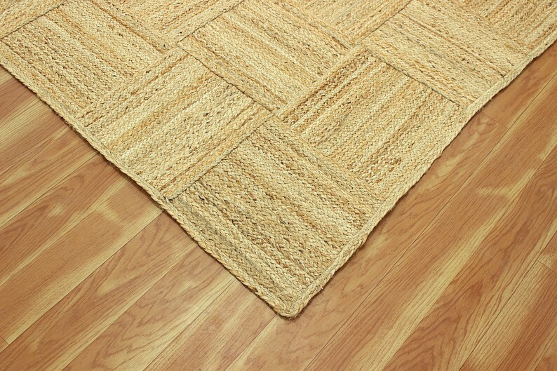 Natural Handmade Jute Rug Square Area Rug Hand Braided Rug Living Room