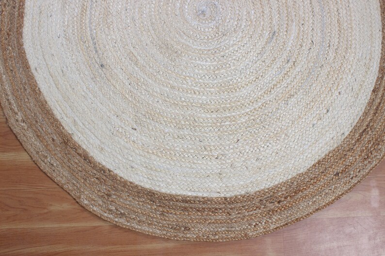 Blue Round Dining Room Carpet Braided White Jute Rug Bedroom, Living