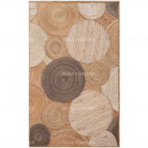 Beige Black Jute Rug Handmade Jute Area Rug Natural Fiber Jute Rug Outdoor Yoga Mats Living Room Rug Custom Rug Boho Rug 4x6 6x9 9x12 Feet