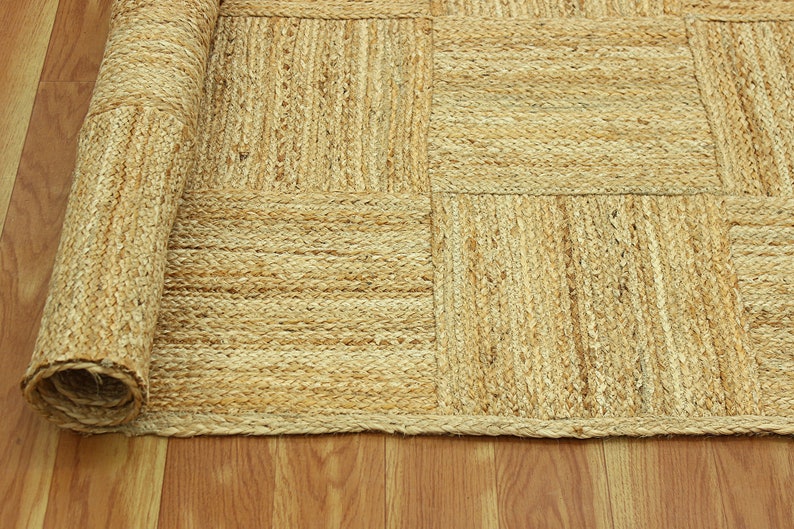 Natural Handmade Jute Rug Square Area Rug Hand Braided Rug Living Room
