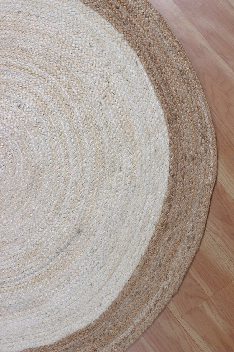 Blue Round Dining Room Carpet Braided White Jute Rug Bedroom, Living