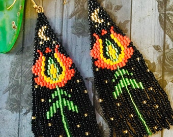 Fringe beaded earrings