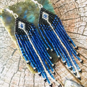 Fringe beaded earrings Bleu