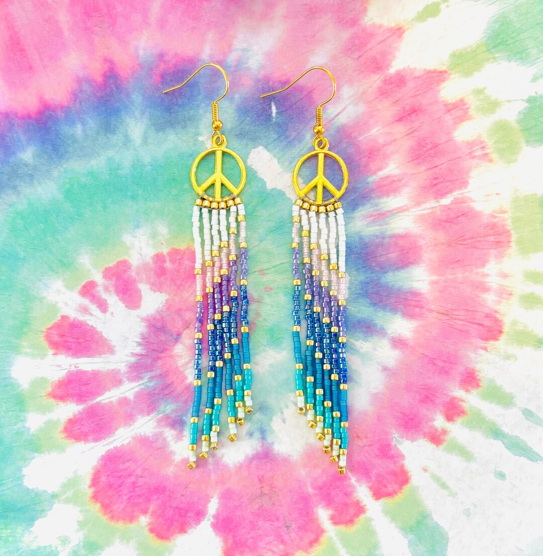 Earring Signs Peace Sign Beaded Earrings - Etsy