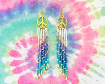peace sign beaded earrings