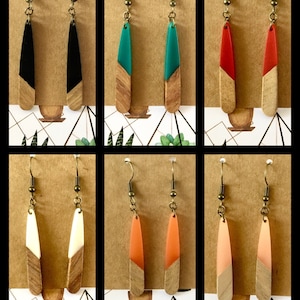 Boucles d&#39;oreilles pendantes bois et résine