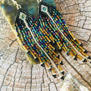 Fringe beaded earrings Multicolore