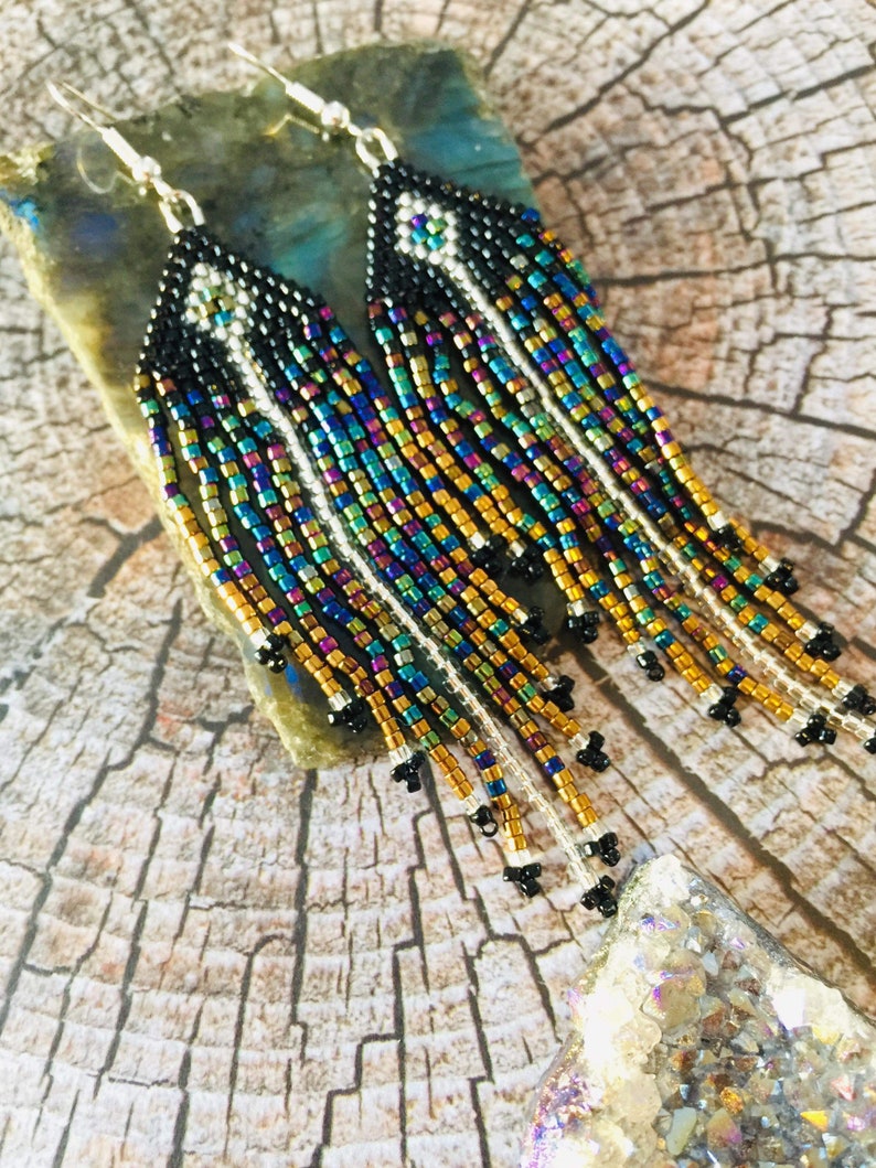 Fringe beaded earrings Multicolore