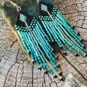 Fringe beaded earrings Turquoise