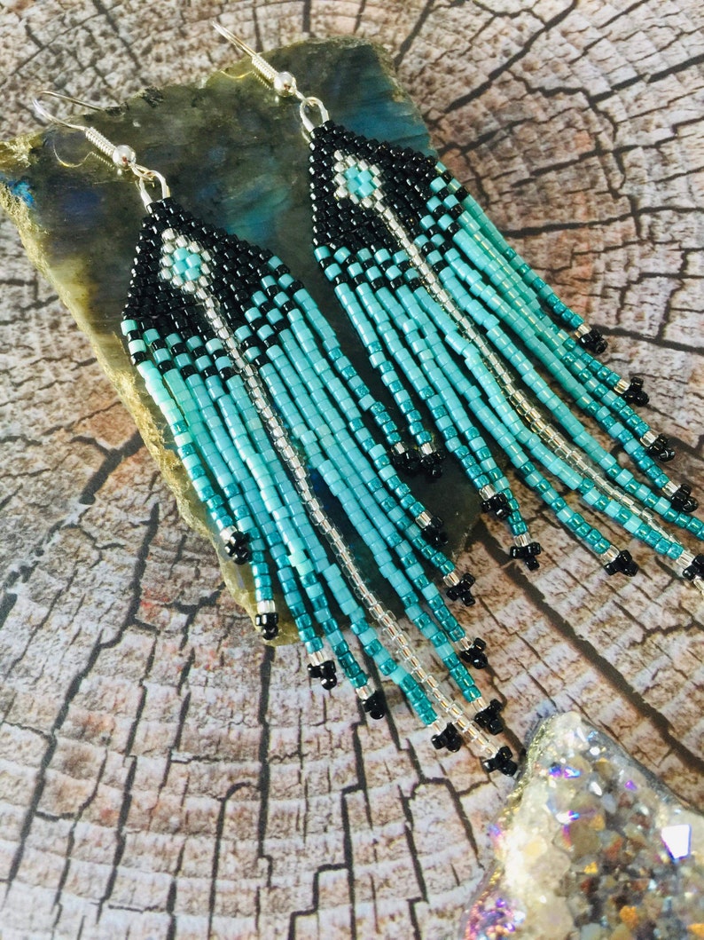 Fringe beaded earrings Turquoise