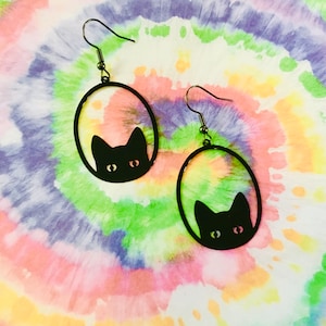 Black cat hoop earrings