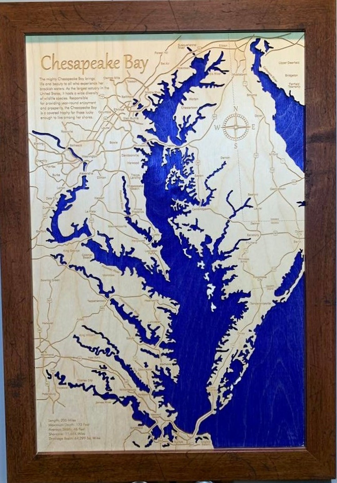 Detailed Chesapeake Bay Map Vector File for Laser Cutting \ Engraving Wall Decoration .eps