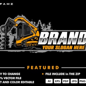 skid steer drill logo template - skid steer logo - excavator logo - contruction - heavy equipment - heavy equipment rental - service - dozer