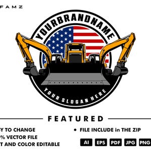 excavator logo template - bulldozer logo - skidsteer logo - heavy equipment - contruction - industrial - equipment rental - logging - loader