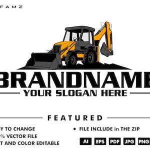backhoe logo template - bulldozer logo - skidsteer logo - heavy equipment - contruction - industrial - equipment rental - excavator - loader