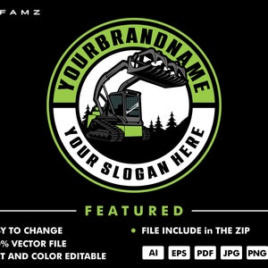 logging logo - skid steer logo - excavator logo - wood logo - wooden logo - rental logo - illustration - mountain logo - heavy equipment