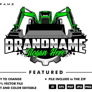 excavator logo template - bulldozer logo - skidsteer logo - heavy equipment - contruction - industrial - equipment rental - logging - loader
