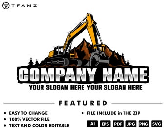 Excavator Logo, Construction Equipment,  Heavy Equipment Branding (Digital File)