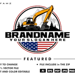 excavator logo template - bulldozer logo - skidsteer logo - heavy equipment - contruction - industrial - equipment rental - logging - loader