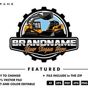 mini loader logo template - bulldozer logo - skidsteer logo - heavy equipment - contruction - industrial - equipment rental - loader