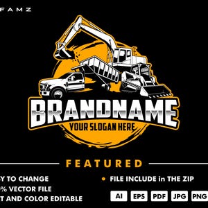 Construction Vehicle Logo Design: Excavator, Truck, Skid Steer (Digital Files)
