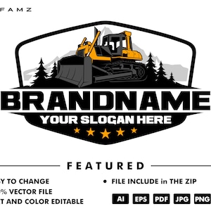 sjabloon bulldozerlogo - graafmachinelogo - zwaar materieel - constructie - industrieel - verhuur materieel - houtkap - lader
