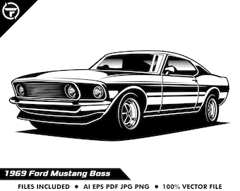 1969 Ford Mustang Boss Illustration - Classic Muscle Car (Digital Files)