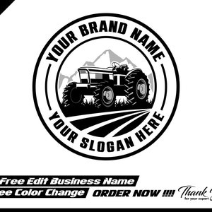 Trekker boerderij logo - boerderij logo - trekker logo - trekker vector - berg logo - vector - illustratie