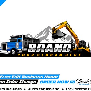 logo koparki - logo transportu ciężarowego - góra - logo ciężarówki - koparka - logo motoryzacyjne - wywrotka - ilustracja - pojazd