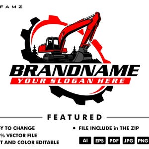 excavator logo template - bulldozer logo - skidsteer logo - heavy equipment - contruction - industrial - equipment rental - logging - loader