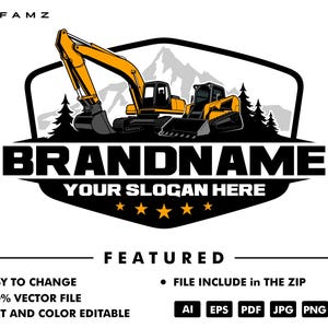 excavator logo template - bulldozer logo - skidsteer logo - heavy equipment - contruction - industrial - equipment rental - logging - loader