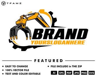 excavator logging logo - logging logo - logging - excavator logo - service logo - repair logo - gear logo - illustration - heavy equipment