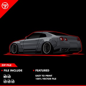 May include: A gray, modified sports car with wide tires and a black background. The car is facing away from the viewer, with the rear end visible. The car has a low profile and a sporty design.