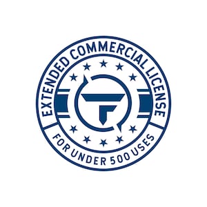 May include: A blue circular seal with the text "Extended Commercial License for Under 500 Uses" and a stylized letter "F" inside a circle with stars.
