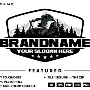 logging logo - skid steer logo - excavator logo - wood logo - wooden logo - rental logo - illustration - mountain logo - heavy equipment