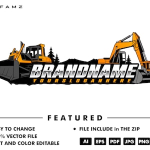 sjabloon bulldozerlogo - graafmachinelogo - zwaar materieel - constructie - industrieel - verhuur materieel - houtkap - lader