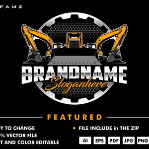 excavator logo template - bulldozer logo - skidsteer logo - heavy equipment - contruction - industrial - equipment rental - logging - loader